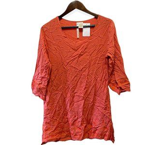 Anthropologie Forgotten Grace Women's M Embroidery Peasant Boho Top Tunic Orange